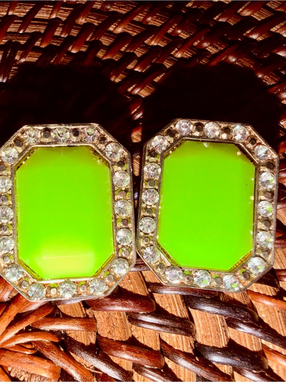 Yellow-green Crystal Border Octagon Earrings - Women Jewelry